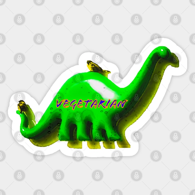 Fun green Retro Dino and birds with a shadow - vegetarian Sticker by aadventures